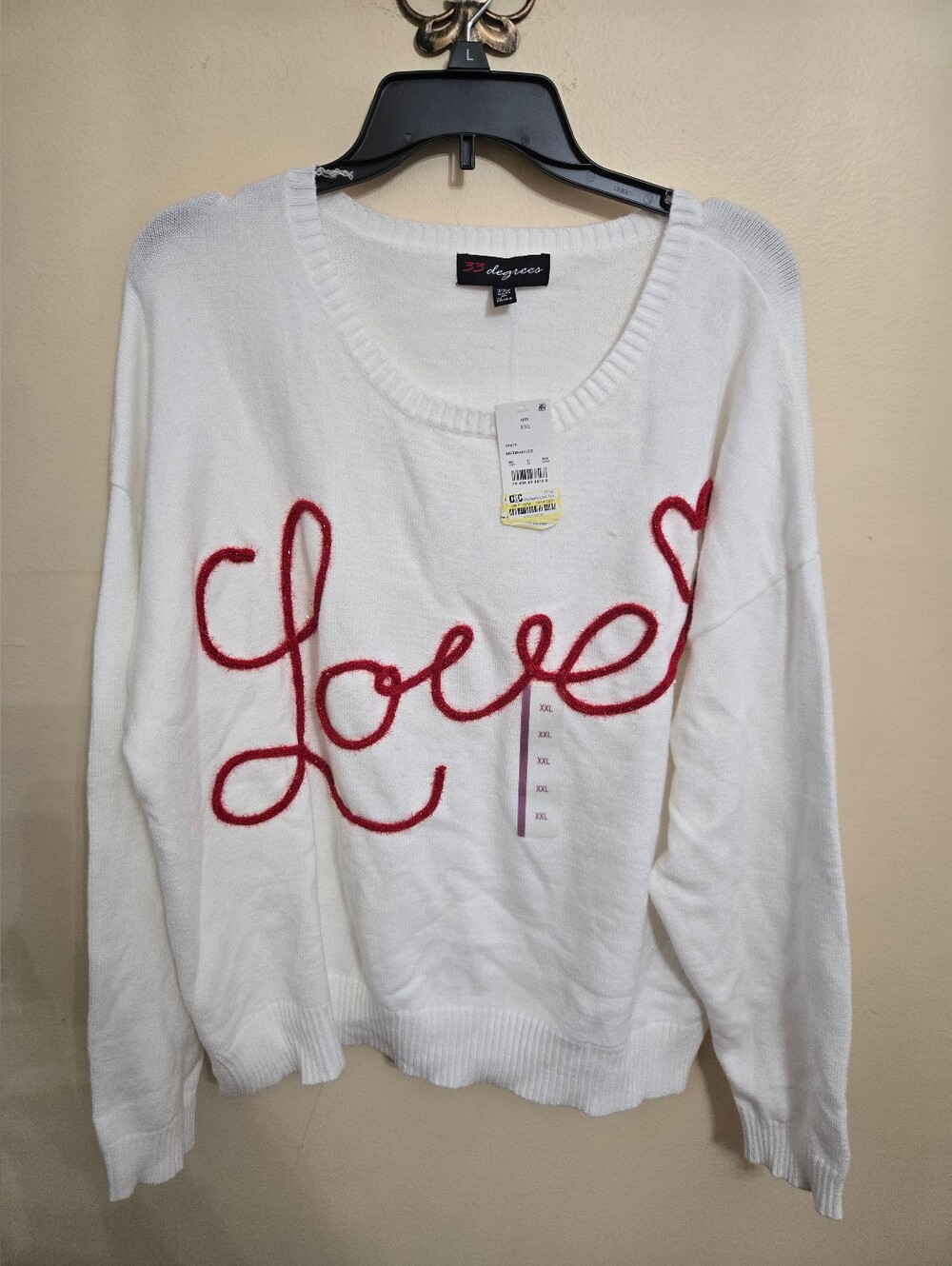 33 Degrees White Sweater with Red 'Love' Script